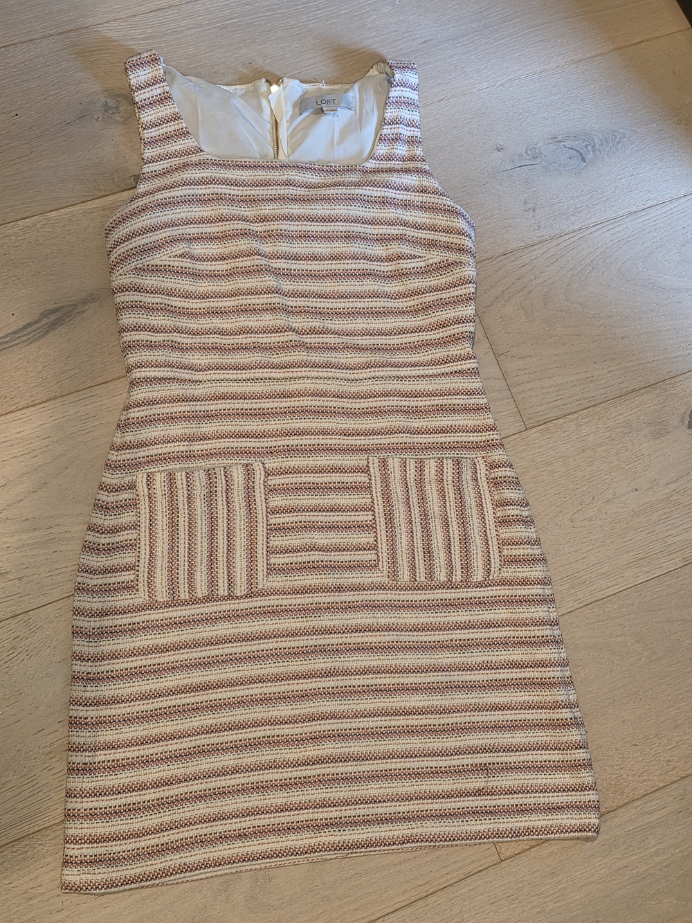 LOFT Striped Knit Sheath Dress in Cream and Dusty Rose Stripes